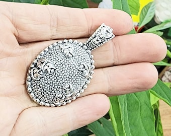Antique style silver rose cameo large pendant floral oval charm 25 x 50mm metal jewelry flowers jewelry supplies