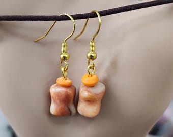 orange and light brown marble bead drop earrings dangles handmade stone jewelry