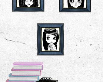 big eye doll faces original art printable small prints wall art collage sheet instant download digital print muñecas art