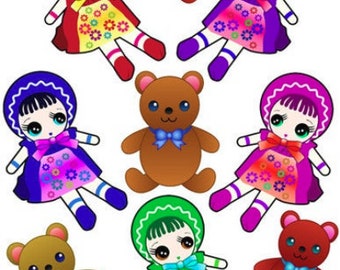 teddy bears baby doll toy crafts clipart digital collage sheet instant download munecas die cuts jpg digital paper craft printables