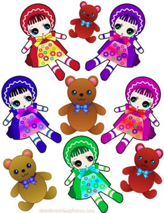 teddy bears baby doll toy crafts clipart digital download images die cuts cut digital paper craft printables, junk journals,