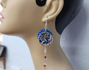 fairy moon face charms earrings long bead drop dangles multicolor sequin shoulder dusters handmade fantasy jewelry