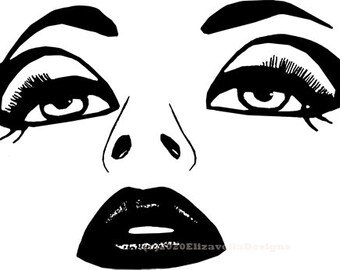 womans face looking up, eyes lips, makeup clipart, jpg png, svg vector, printable wall art, digital print, instant download, pinup girl