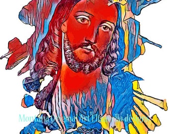 Jesus Christ Scared Heart Abstract art printable wall art digital instant download Christian religious clipart
