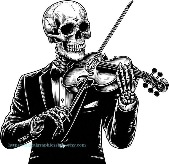 バイオリンを弾く骸骨の男 png クリップアート jpg 黒 イラスト 死者の