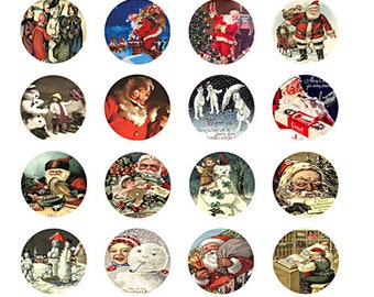 vintage santa snowman christmas collage sheet clipart digital download 1.5 inch inch circles graphics images printables diy jewelry making
