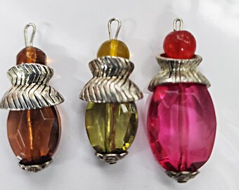 3 large acrylic bead drop pendant charms lot handmade jewelry making