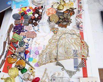 huge broken jewelry lot supplies beads charms rhinestone crystal crafts metal clay stone