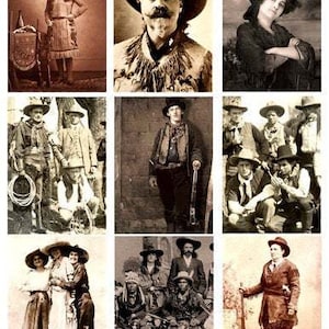 antique cowboy cowgirl photographs Billy the kid Calamity 2.5&quot;x3.5&quot; digital collage sheet, journals scrapbooking printable, instant download