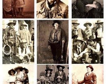 antique cowboy cowgirl photographs Billy the kid Calamity 2.5"x3.5" digital collage sheet, journals scrapbooking printable, instant download