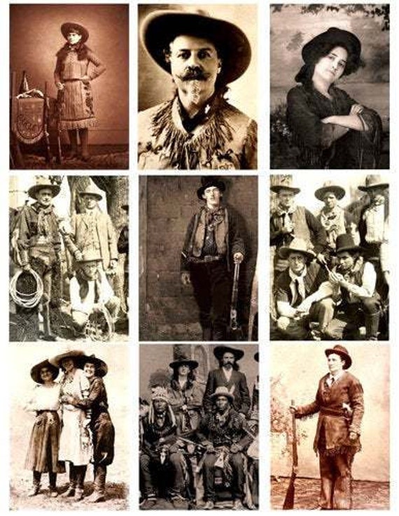 antique cowboy cowgirl photographs Billy the kid Calamity 2.5"x3.5" digital collage sheet, journals scrapbooking printable, instant download