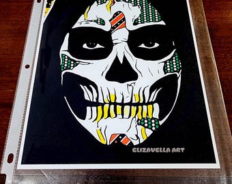 skeleton man Day Of The Dead skull face art original abstract Mexican folk contemporary artwork