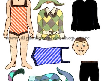 wierd boy paper doll with clothes Digital Printable Collage Sheet Vintage-Inspired INSTANT DOWNLOAD,