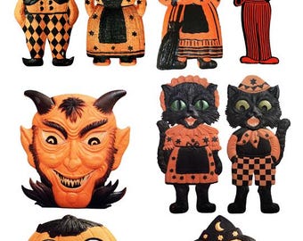 vintage halloween clipart jacko lanterns pumpkins black cats die cuts digital instant download craft printables cut outs collage sheet