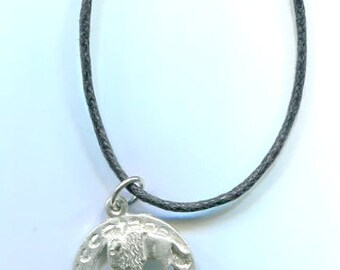 buffalo bison charm NECKLACE animal pendant black cord handmade minimal jewelry