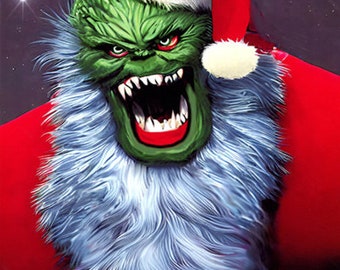Monster Santa claus scary christmas -original art - gothmas fantasy 8x10 inch dark horror fairytales art semi gloss print