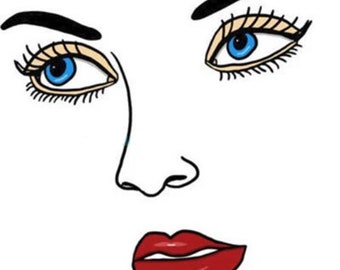 simple womans face eyes lips clipart drawing png jpg printable art instant download digital image graphics