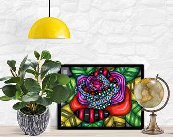 Rose abstract flower original art drawing markers colorful outsider artwork Elizavella