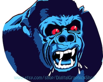 blue angry ape, gorilla face svg png jpg clipart, printable art, digital print, instant download, cartoon animals, printables