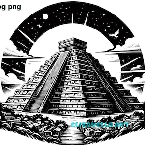 Mayan Pyramid png clipart, printable Mexican indian art, mexico ruins instant download, digital print