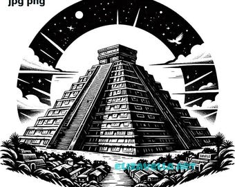 Mayan Pyramid png clipart, printable Mexican indian art, mexico ruins instant download, digital print