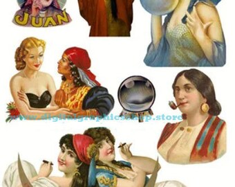 Instant download Gypsy women Fortune tellers art digital collage sheet clipart printable art