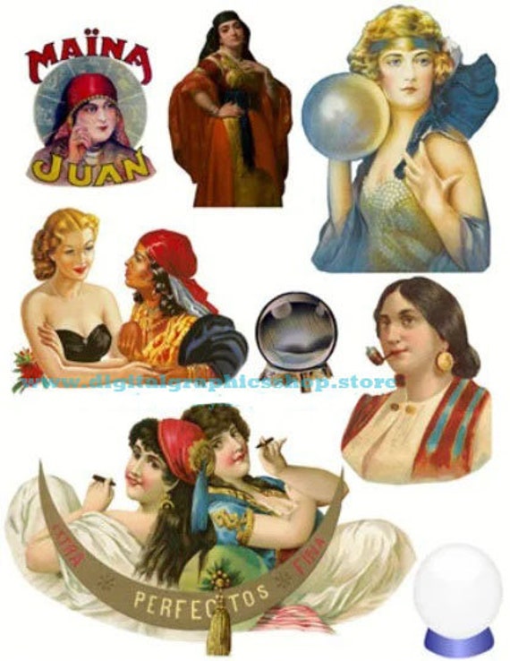 Gypsy women, Fortune tellers art, digital collage sheet, clipart, instant downloads printable art images