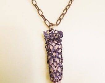 gray stone filigree necklace bronze gold chain rock pendant handmade boho natural jewelry