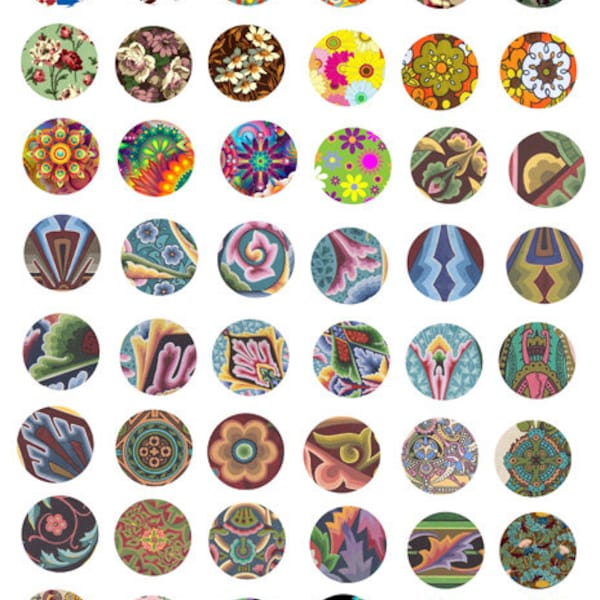 flowers florals deco nouveau art, digital collage sheet, 1 inch circles, clipart, instant download for pendant bottecaps pins