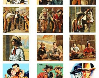cowgirls, cowboys, vintage country western art, journals, digital collage sheet, 2.25 squares, clipart, instant download, rodeo, printable