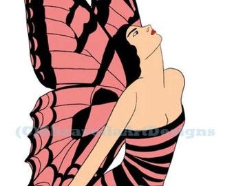 pink & black fairy pinup girl png, pinup girl fairy clipart, butterfly fairies, faerie printable art, instant download, digital print