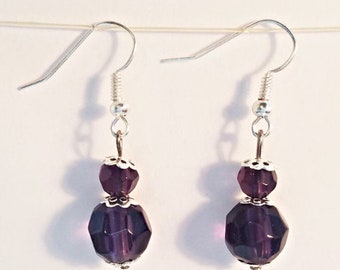 purple crystal glass bead drop dangle earrings handmad jewelry