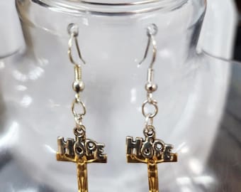 hope cross crucifix earrings, metal charm dangles brass and silver religious jewelry
