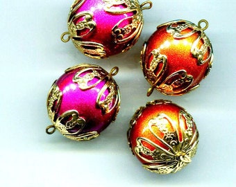 4 large acrylic round bead drops, bead pendants, charms, 25mm, vintage jewelry making supplies