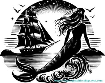 mermaid pirates ship logo png clipart sailing nautical jpg clipart digital instant download wall art printables