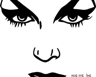 Vampire womans face svg clipart, eyes and lips features png jpg printable art, digital print, instant download,  dark art beauty graphics