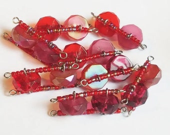 8 glass seed bead eye pins pink red glass beads beaded wire pins charms connector charms links 10mm x 30mm findings supplies