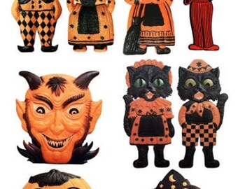 vintage halloween clipart jacko lanterns pumpkins black cats die cuts digital instant download craft printables cut outs collage sheet