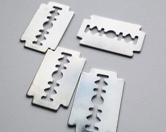 2 steel metal razor charms pendants 20mm x 30mm silvertone findings lot jewelry making supply