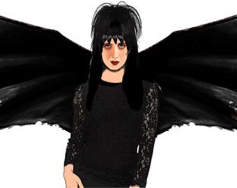 gothic vampire woman with wings pinup girl sexy horror png jpg printable art clipart download digital image woman graphics