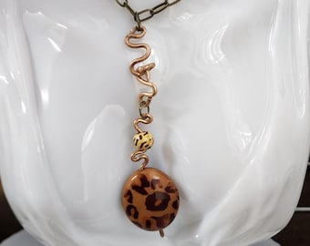 copper wire leopard bead drop necklace handmade jewelry