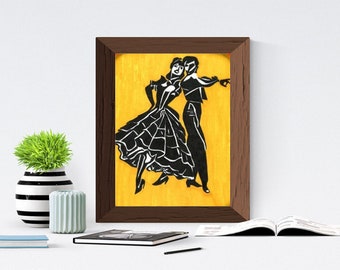 Spanish Flamenco Dancers drawing, abstract original art, man and woman dancing, original ink drawings