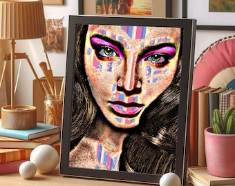 Virtual Reality womans face original art print, womans portrait art