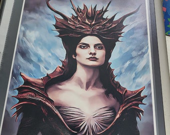 Red Mountain Queen Witch Sorceress original art print surreal 8x10 inch semi gloss fantasy fairytale art print