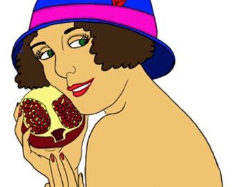1920s flapper pinup girl, pomegranate fruit, printable art, cartoons, woman face png, jpg, woman svg, vector, instant download clipart