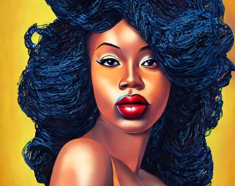 Beautiful sexy black african woman pinup girl art digital painting instant download printable wall art