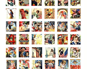 4th of july patriotic art digital collage sheet 1" inch squares americana, USA Flag clipart downloads printables for jewelry making