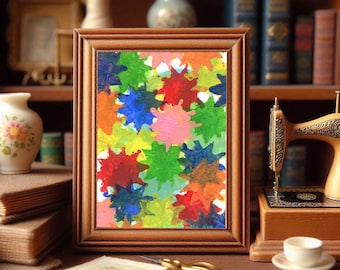 star flowers abstract painting, original aceo art, aceo cards, atc, modern small painting, abstract aceo art