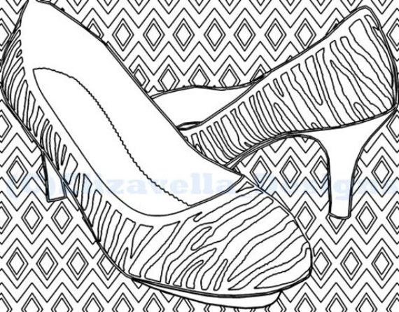 high heel shoes, zebra stripes, fashion clipart, adult coloring page, printable wall art, line art, digital print, instant download