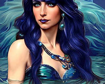Pisces queen Mermaid Zodiac fantasy art print 8x10 inch birthday sign fairytale gifts